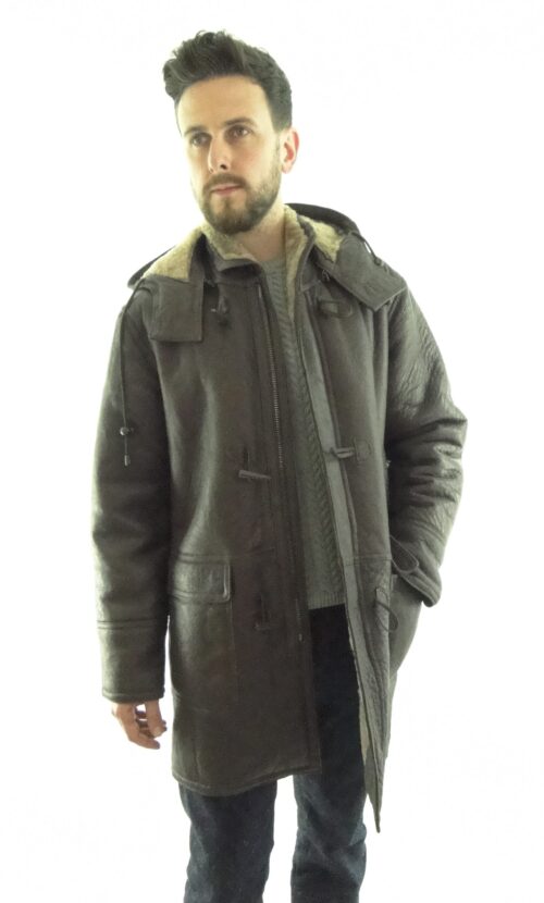 Men's Shearling Sheepskin Duffle Coat - Detachable Hood