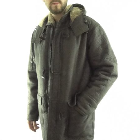 Men's Shearling Sheepskin Duffle Coat - Detachable Hood