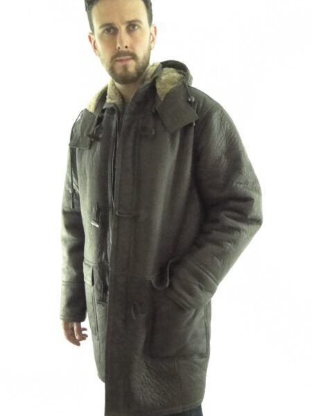 Men's Shearling Sheepskin Duffle Coat - Detachable Hood