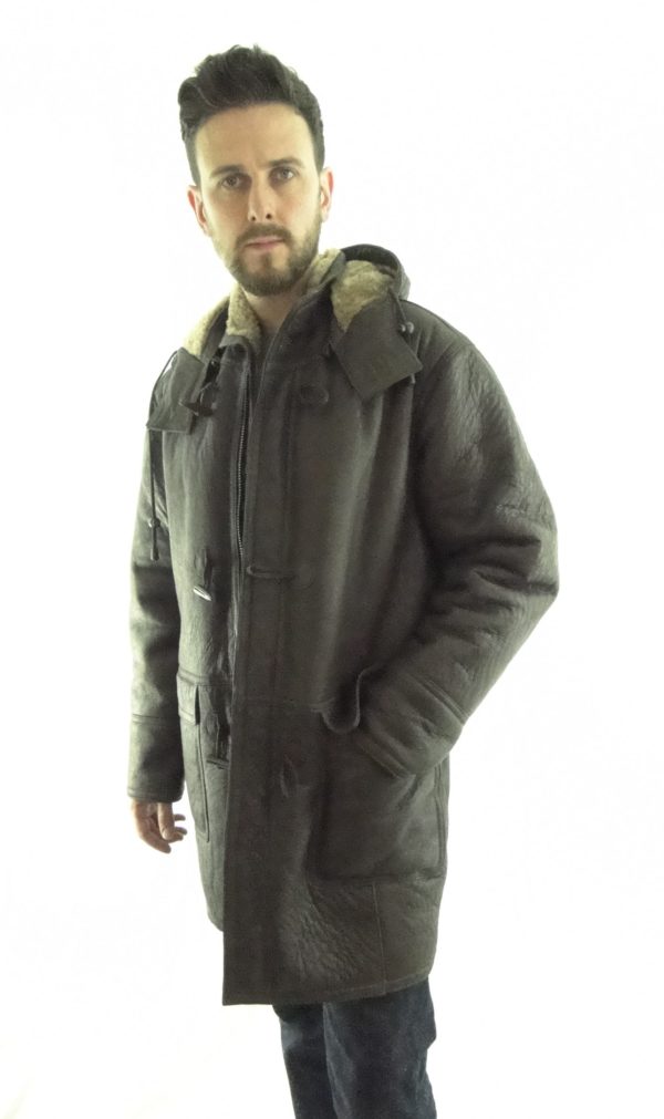Men's Shearling Sheepskin Duffle Coat - Detachable Hood