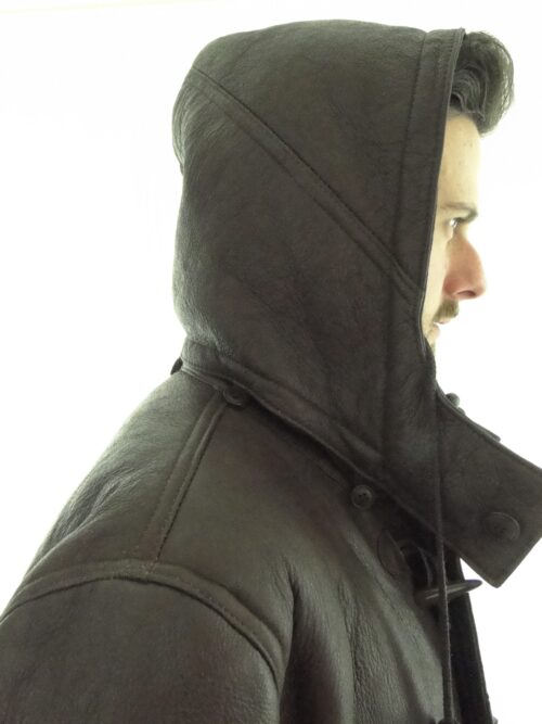Men's Shearling Sheepskin Duffle Coat - Detachable Hood