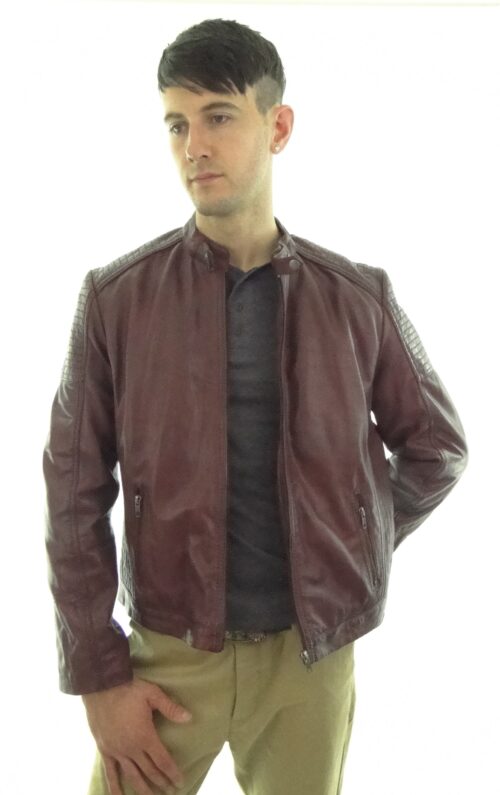 Mens Oxblood Biker Leather Jacket