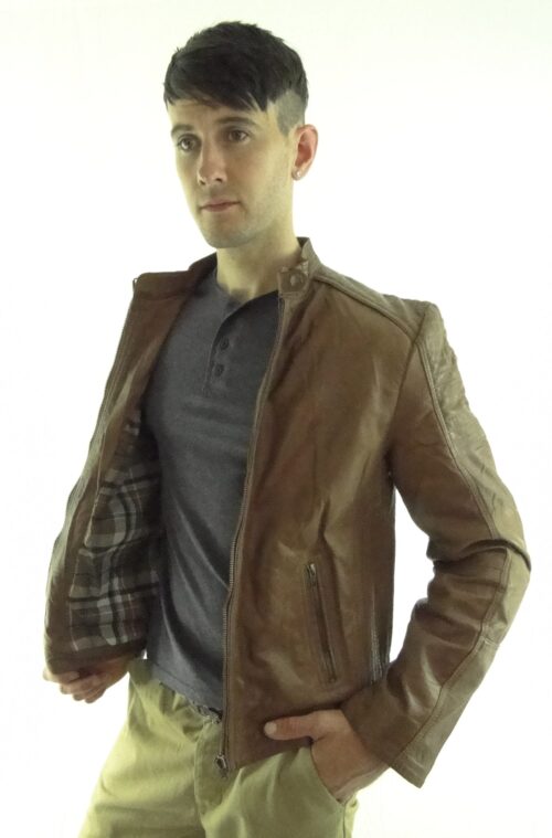 Men's Tan Biker Leather Jacket