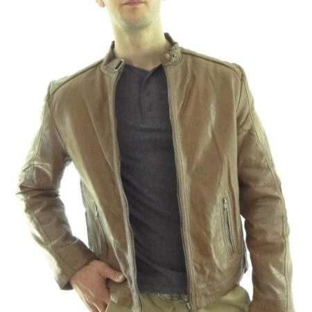 Men's Tan Biker Leather Jacket