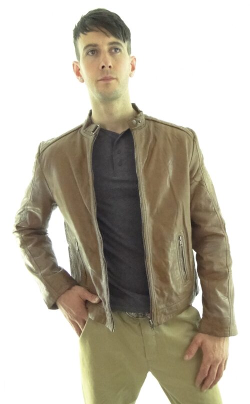 Men's Tan Biker Leather Jacket