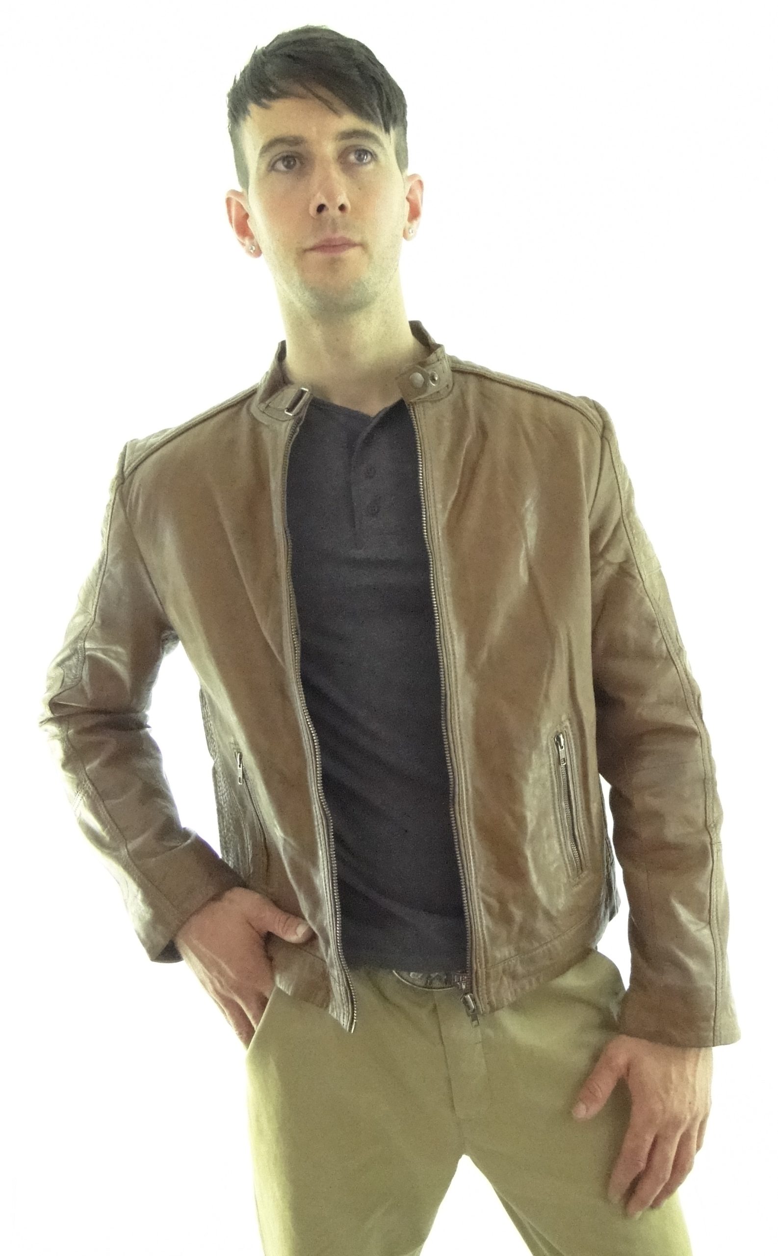 Men’s Tan Biker Leather Jacket – Radford Leather Fashions-Quality ...