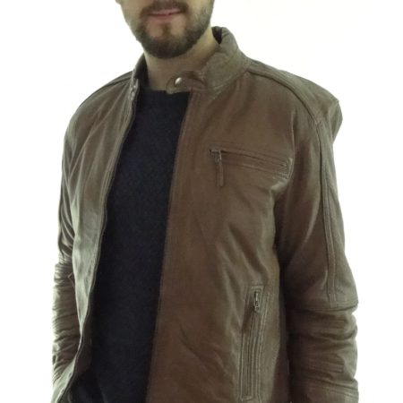 Men's Cognac Biker Leather Jacket
