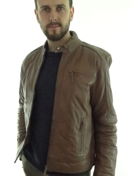 Men's Cognac Biker Leather Jacket