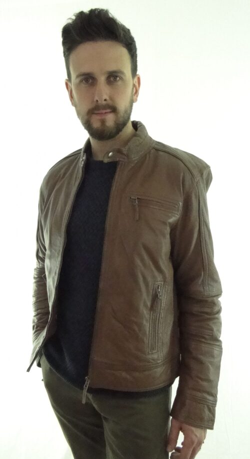 Men's Cognac Biker Leather Jacket