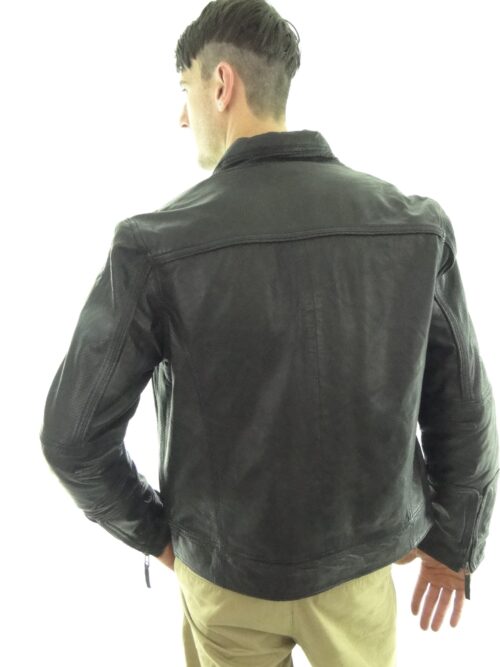 Men's Black Biker Leather Jacket - Image 3