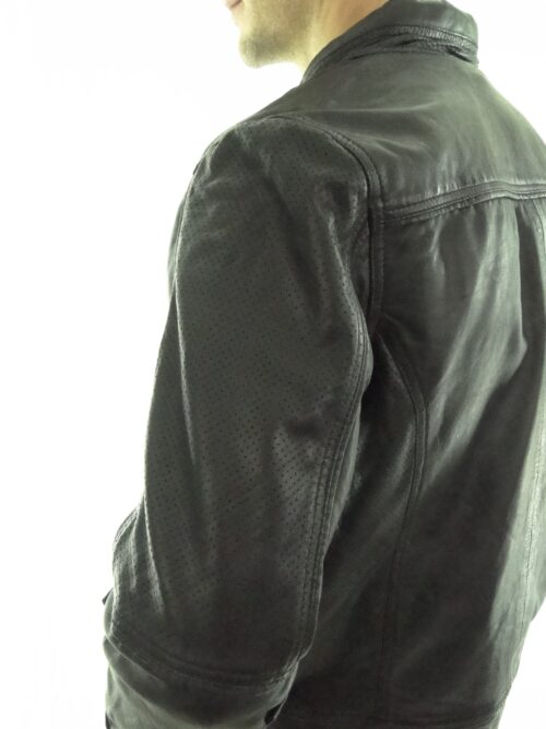 Men's Black Biker Leather Jacket - Image 4