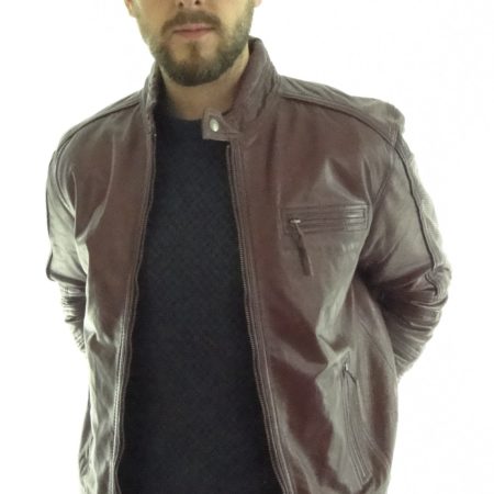 Men's Burgundy Colour Biker Leather Jacket