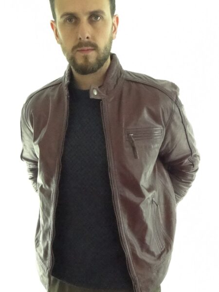 Men's Burgundy Colour Biker Leather Jacket