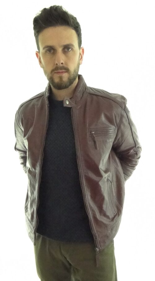 Men's Burgundy Colour Biker Leather Jacket