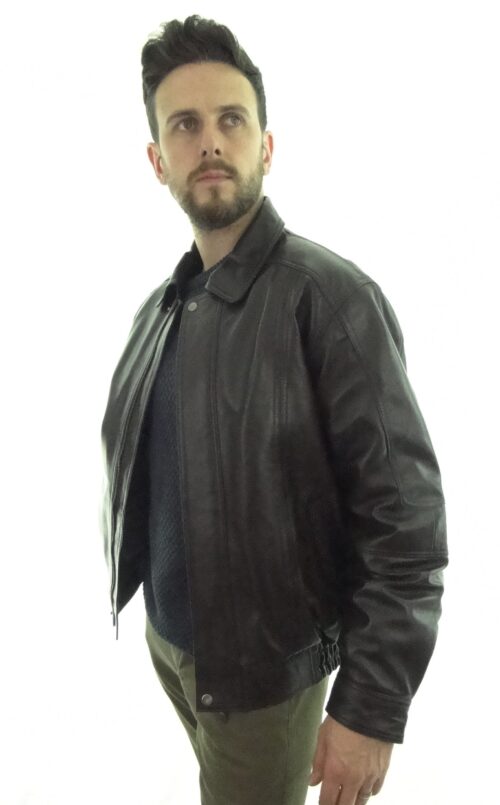 Men's Brown Leather Jacket - Image 2