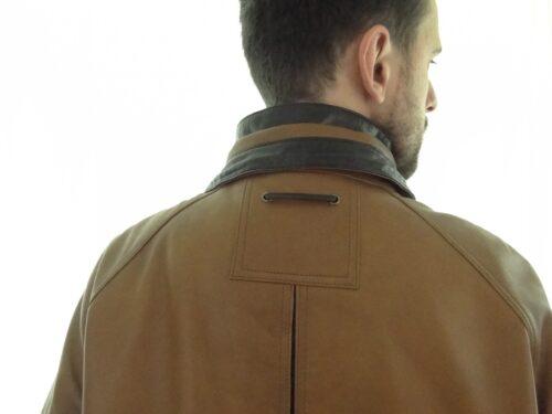 Men's Tan Contrast Leather Parka Coat