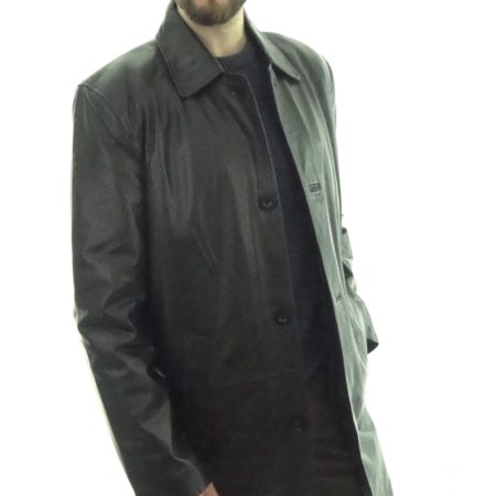 Collared 7/8 Style Black Leather Coat