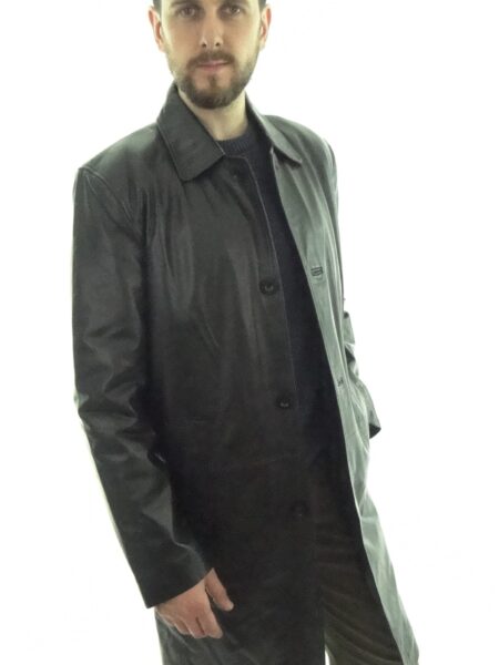 Collared 7/8 Style Black Leather Coat