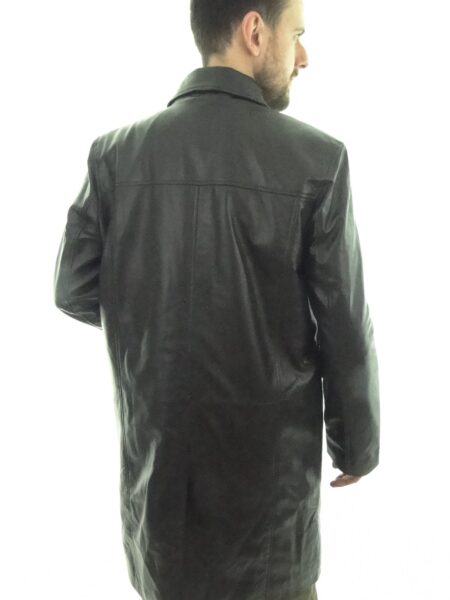 Collared 7/8 Style Black Leather Coat