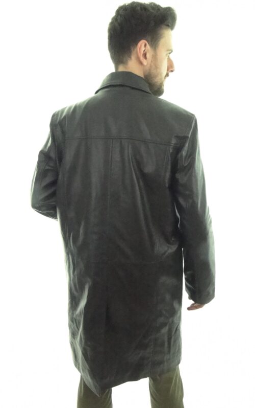 Collared 7/8 Style Black Leather Coat