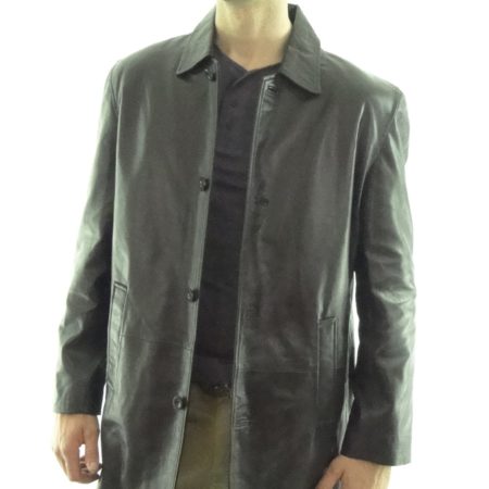 Collared 7/8 Style Brown Leather Coat