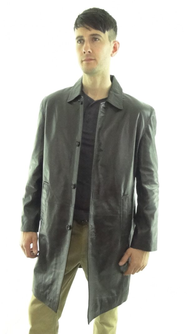 Collared 7/8 Style Brown Leather Coat