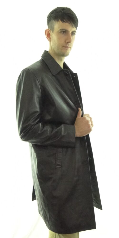 Collared 7/8 Style Brown Leather Coat - Image 2