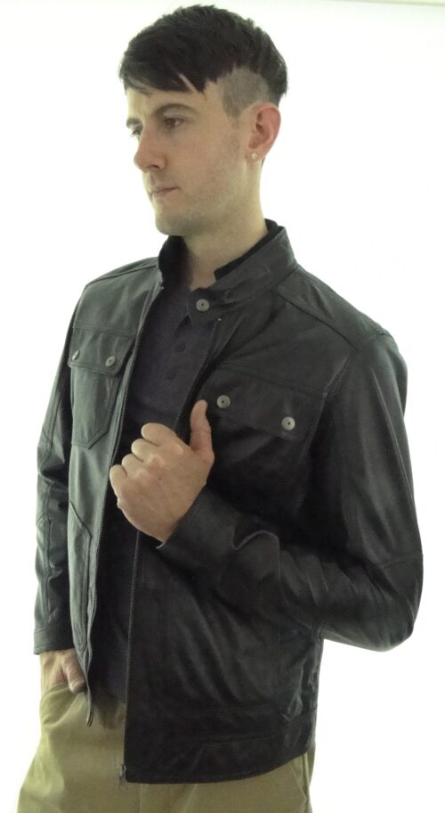 Men's Black Leather Biker Jacket