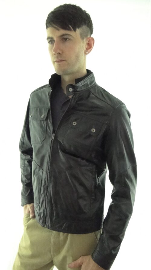 Men's Black Leather Biker Jacket - Image 4