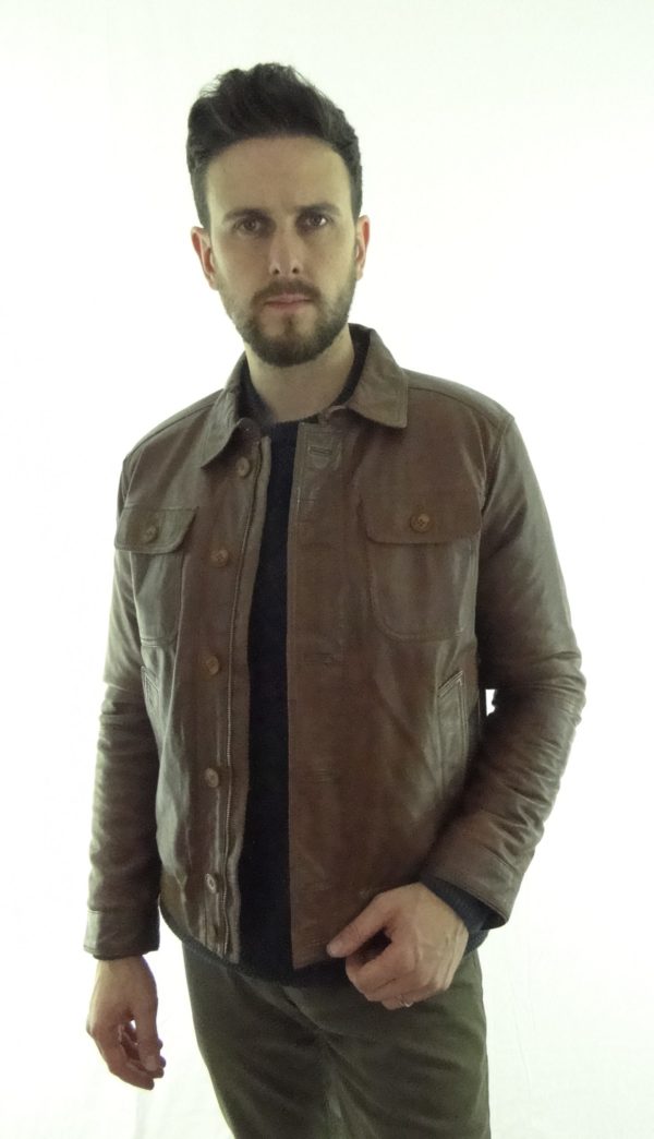Men's Bomber Leather Jacket in Tan