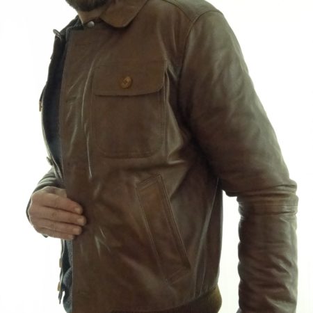 Men's Bomber Leather Jacket in Tan