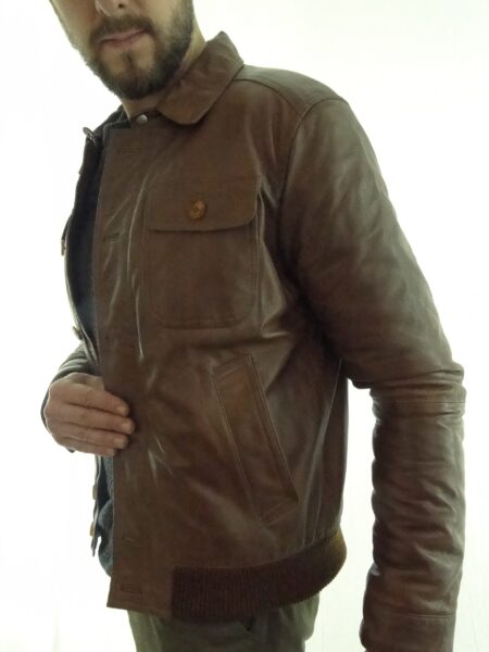 Men's Bomber Leather Jacket in Tan