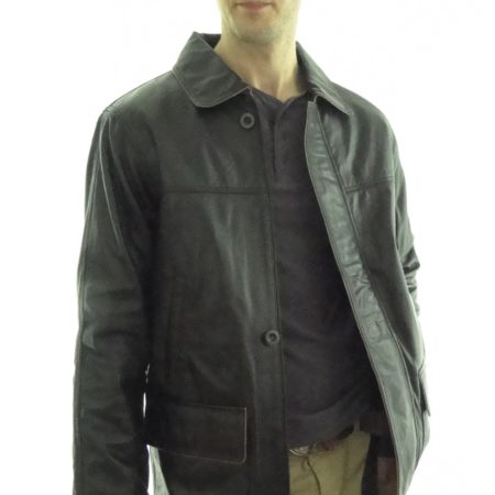 Men's Black Leather Overcoat