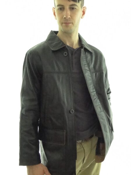 Men's Black Leather Overcoat