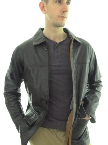 Men's Black Leather Overcoat