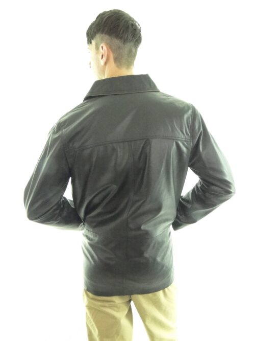 Men's Black Leather Overcoat - Image 3
