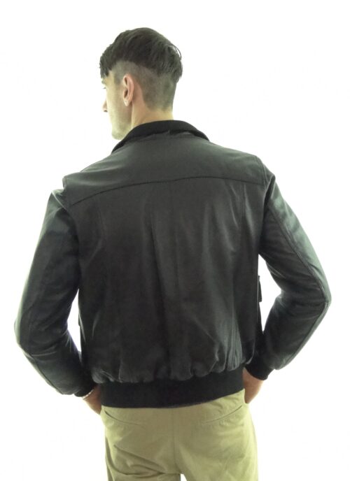 Men's Leather Bomber Jacket in Black - Image 4