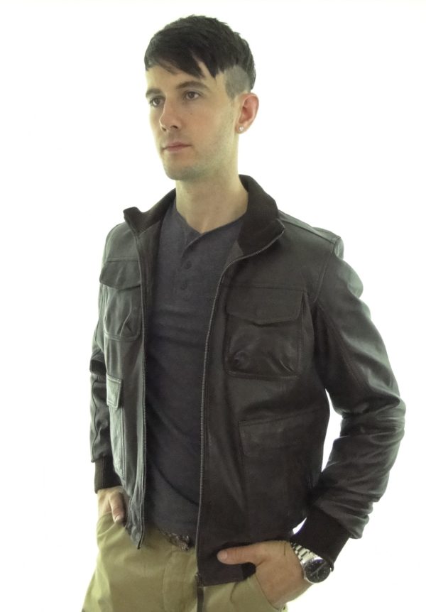 Men's Leather Bomber Jacket in Brown