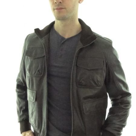Men's Leather Bomber Jacket in Brown