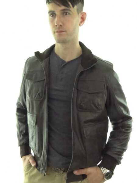 Men's Leather Bomber Jacket in Brown