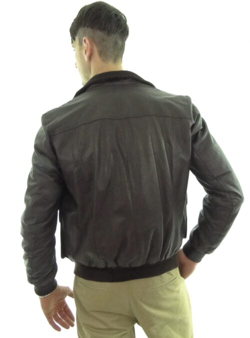 Men's Leather Bomber Jacket in Brown