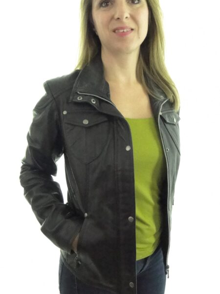 Ladies Black Leather Biker Jacket