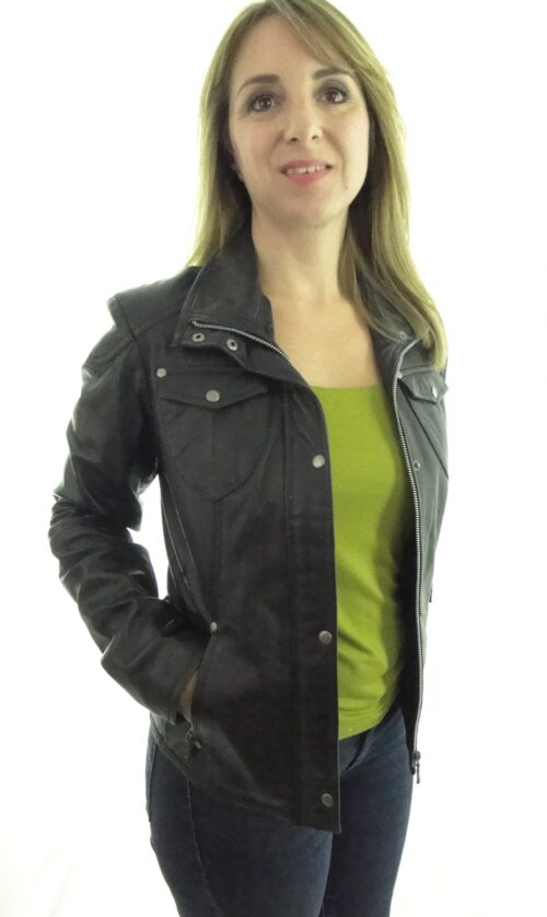 Ladies Black Leather Biker Jacket