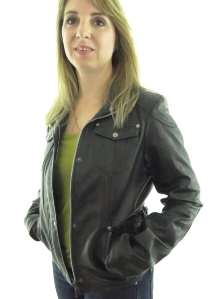 Ladies Black Leather Biker Jacket