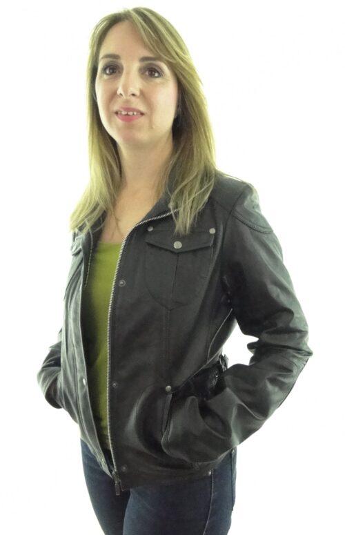 Ladies Black Leather Biker Jacket