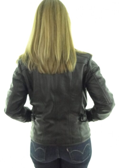 Ladies Black Leather Biker Jacket - Image 5