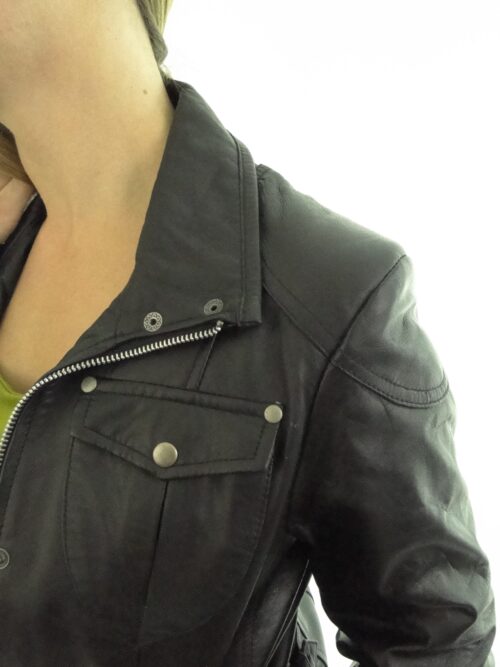 Ladies Black Leather Biker Jacket