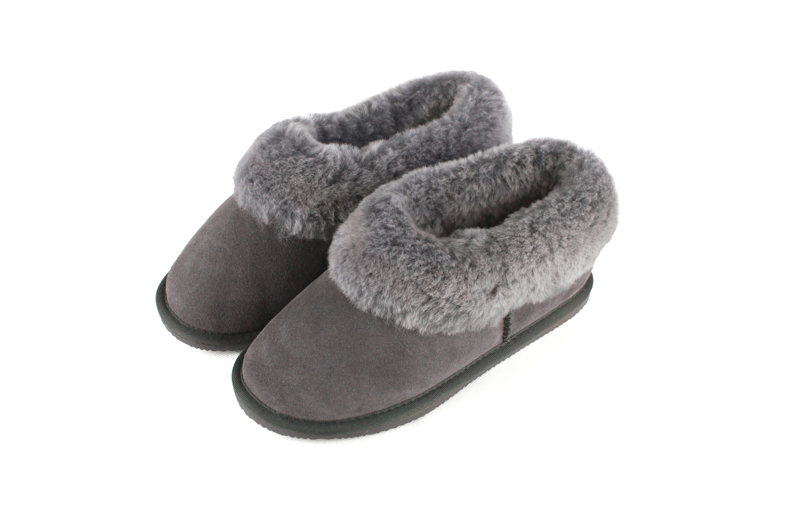 Ladies Sheepskin Slippers with full collar -Plum Chestnut Grey Tipped ...