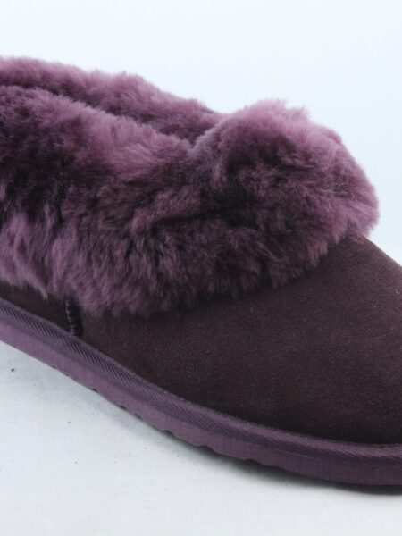 Ladies Sheepskin Slippers with full collar -Plum Chestnut Grey Tipped