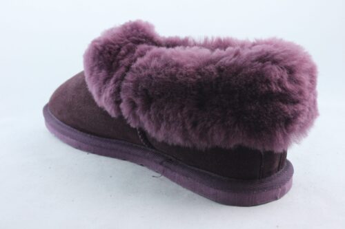 Ladies Sheepskin Slippers with full collar -Plum Chestnut Grey Tipped - Image 2